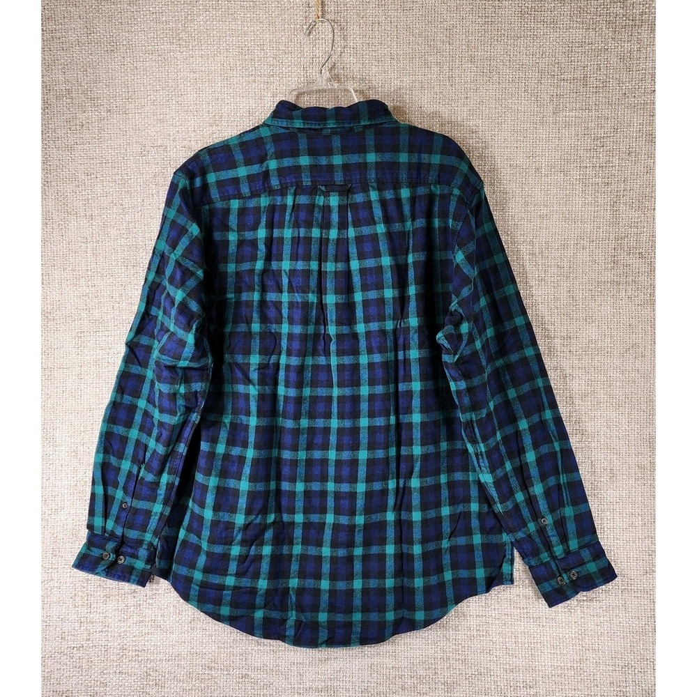 Lands End Traditional Fit Plaid Flannel Shirt Mens L 16-16.5 Navy Green EUC - Picture 7 of 11